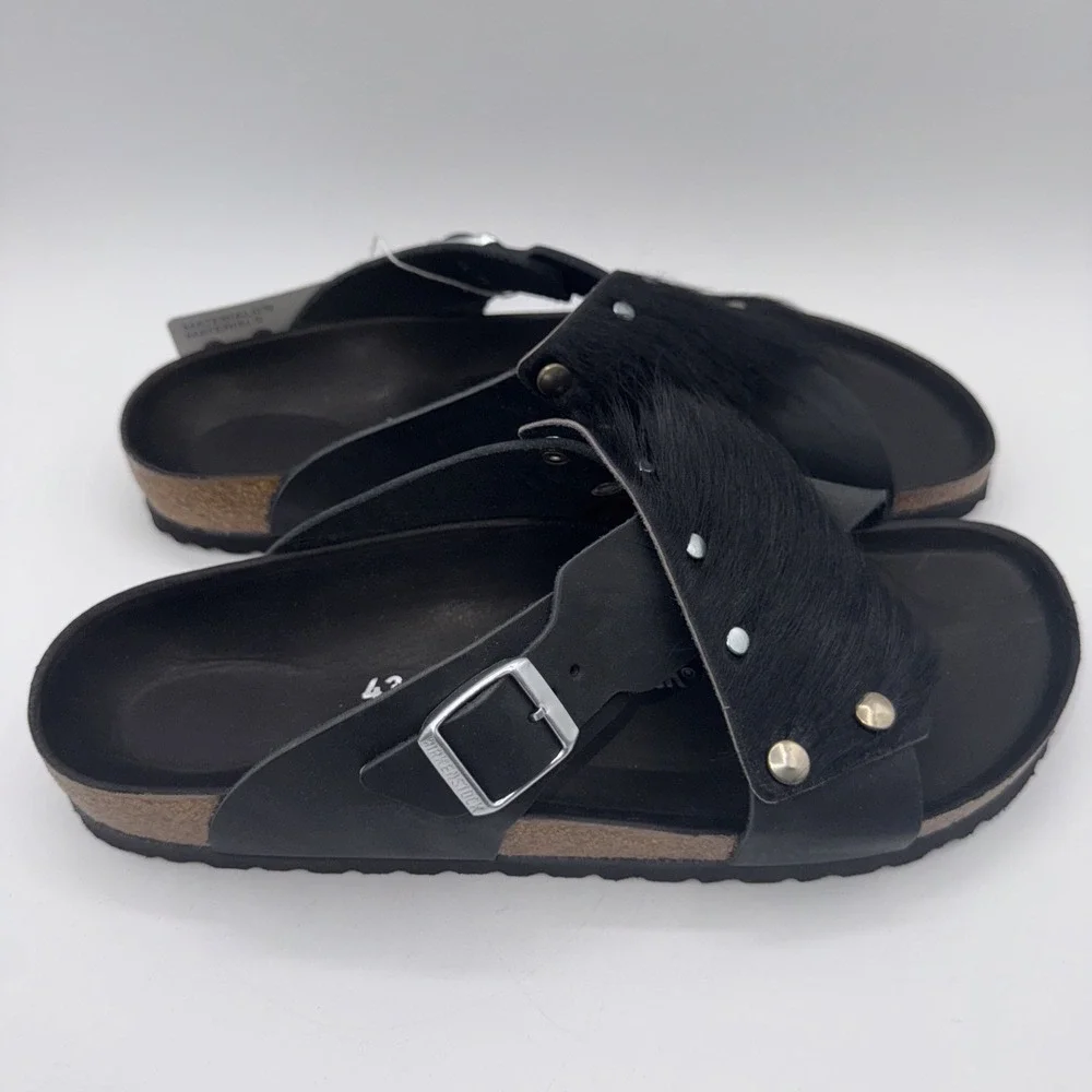Birkenstock Guam Fur Sandals‎ Men's Size 10 EU 43 Black Leather
